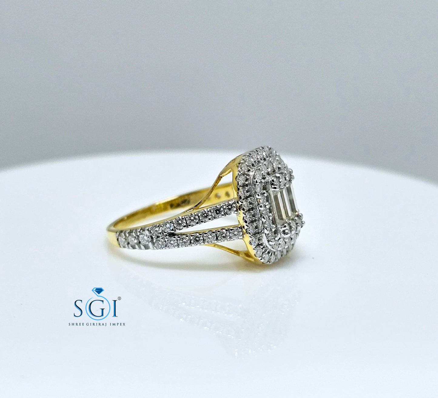 1.8ctw Moissanite Diamond Ring: Round & Baguette Gold Engagement Ring