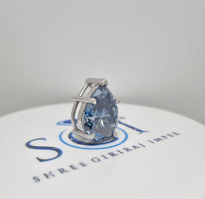 18.5ct Pear Royal Blue Moissanite Pendant: White Gold Bridal Necklace