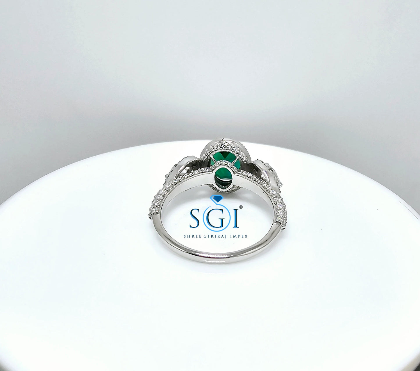 Lab Emerald Halo Ring: Moissanite Accents, Gold or Silver Engagement