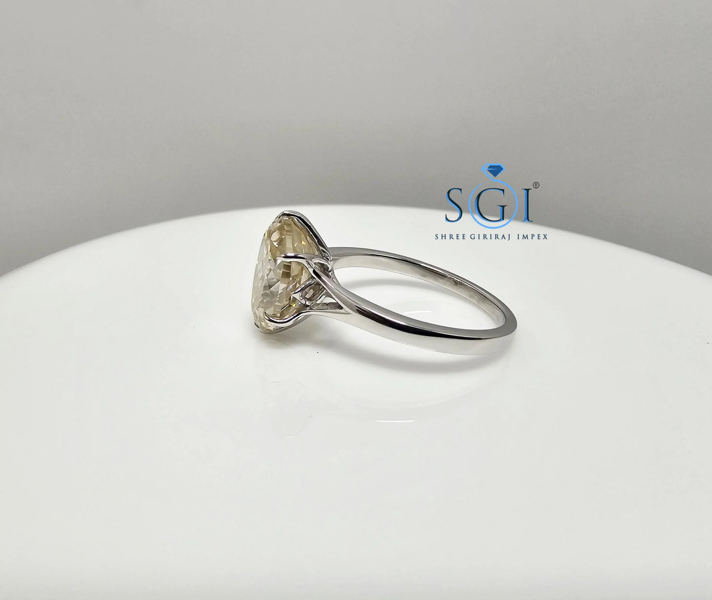 3.30ct Fancy Yellow Moissanite Diamond – Oval Portuguese Cut in Elegant Silver Setting" Jewelry