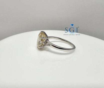 3.30ct Fancy Yellow Moissanite Diamond – Oval Portuguese Cut in Elegant Silver Setting" Jewelry