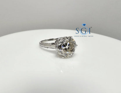 Vintage Style 3.30ct Moissanite Ring: Sterling Silver, Old European Cut