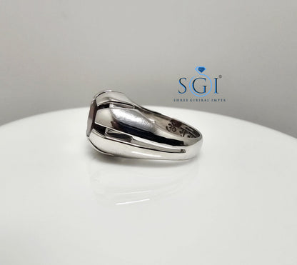 Handmade Men’s Sterling Silver Ring – 11mm Natural Hessonite Garnet, Portuguese Cut