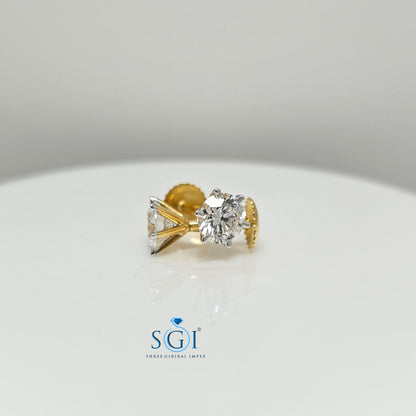 2ctw Lab Grown Diamond Stud Earrings: E VS1 Yellow Gold