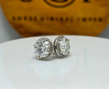 4ctw Moissanite Stud Earrings: White Gold Solitaire D VVS1