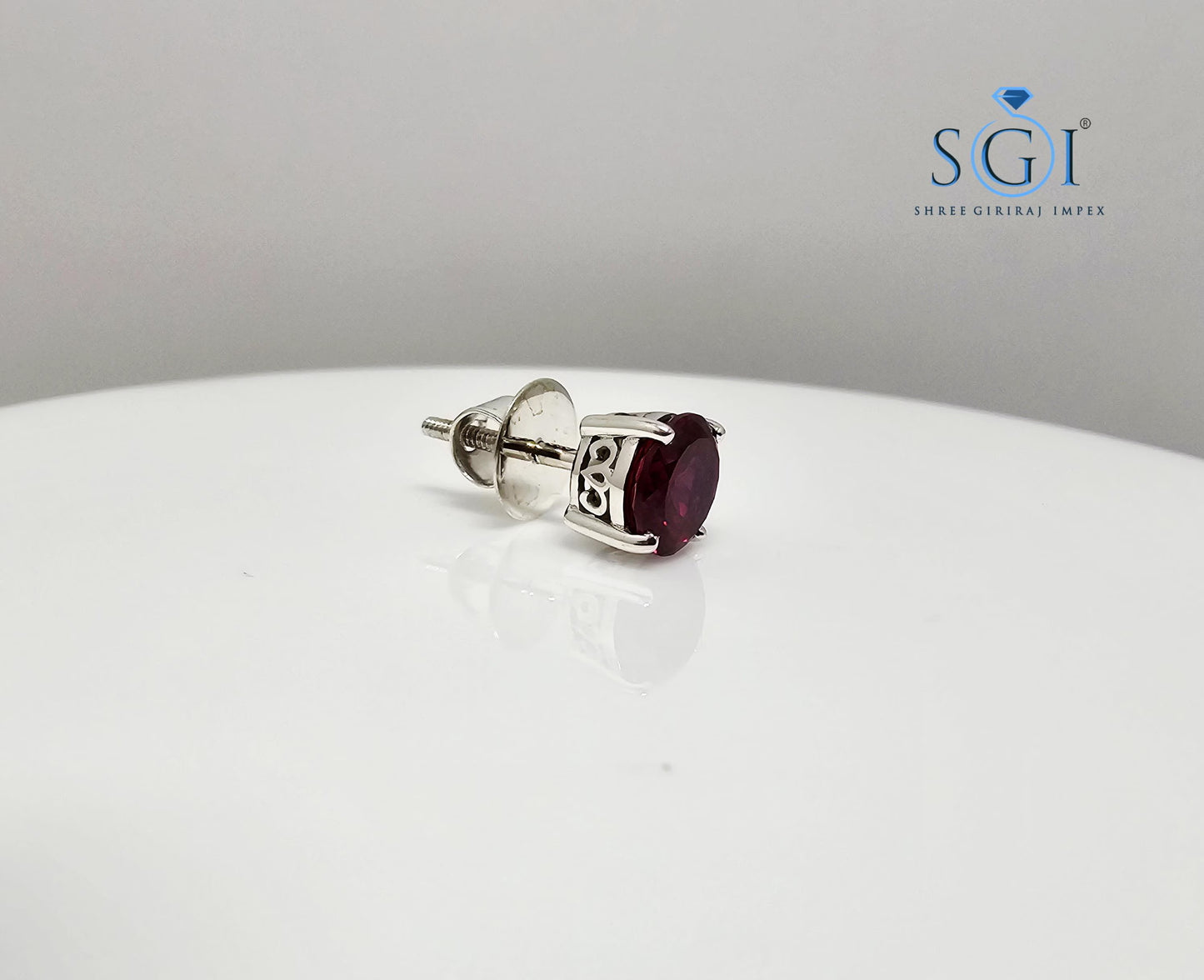 Men's White Gold Ruby Stud – 1 Carat Portuguese Shape Lab-Grown Solitaire Earring (6.5mm)