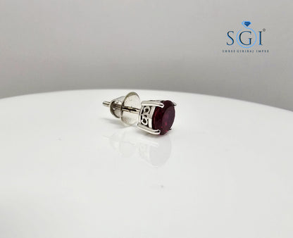 Men's White Gold Ruby Stud – 1 Carat Portuguese Shape Lab-Grown Solitaire Earring (6.5mm)