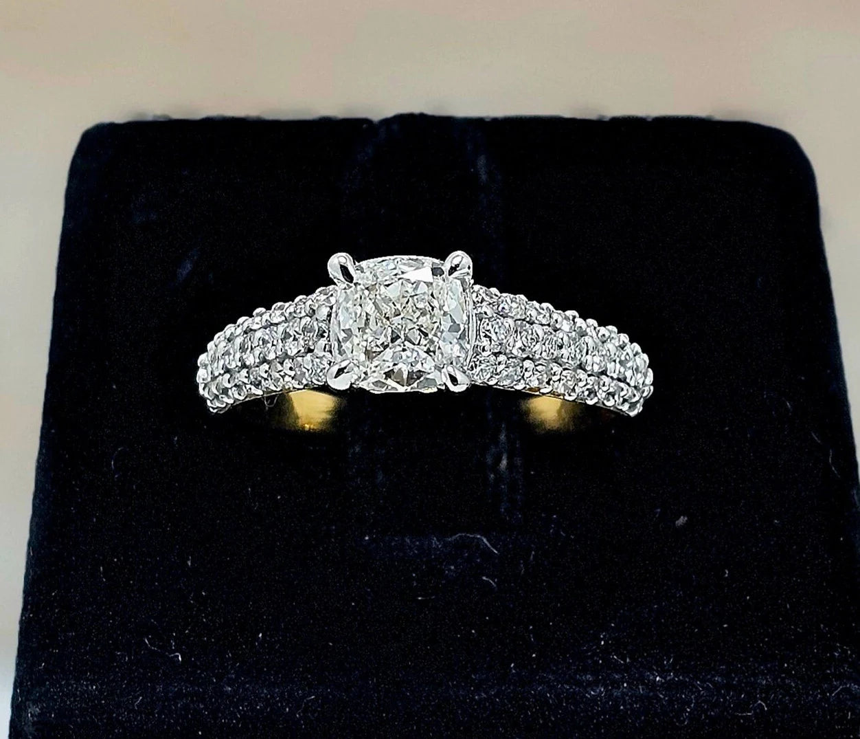 1.64ctw Lab-Grown Diamond Proposal Ring: Cushion & Round, Yellow Gold