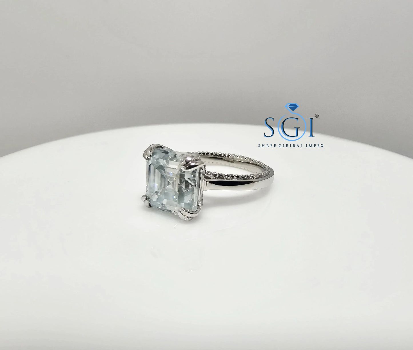 Aqua Blue Moissanite Diamond Ring 3.20 Carat Ascher Cut in Platinum – Elegant Engagement Jewelry