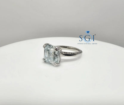 Aqua Blue Moissanite Diamond Ring 3.20 Carat Ascher Cut in Platinum – Elegant Engagement Jewelry