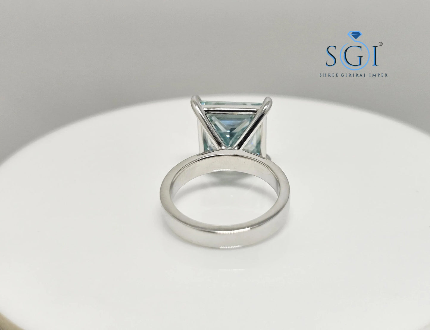 9.75ct Aqua Blue Princess Cut Moissanite Ring – 12mm Solitaire Unisex Luxury Statement