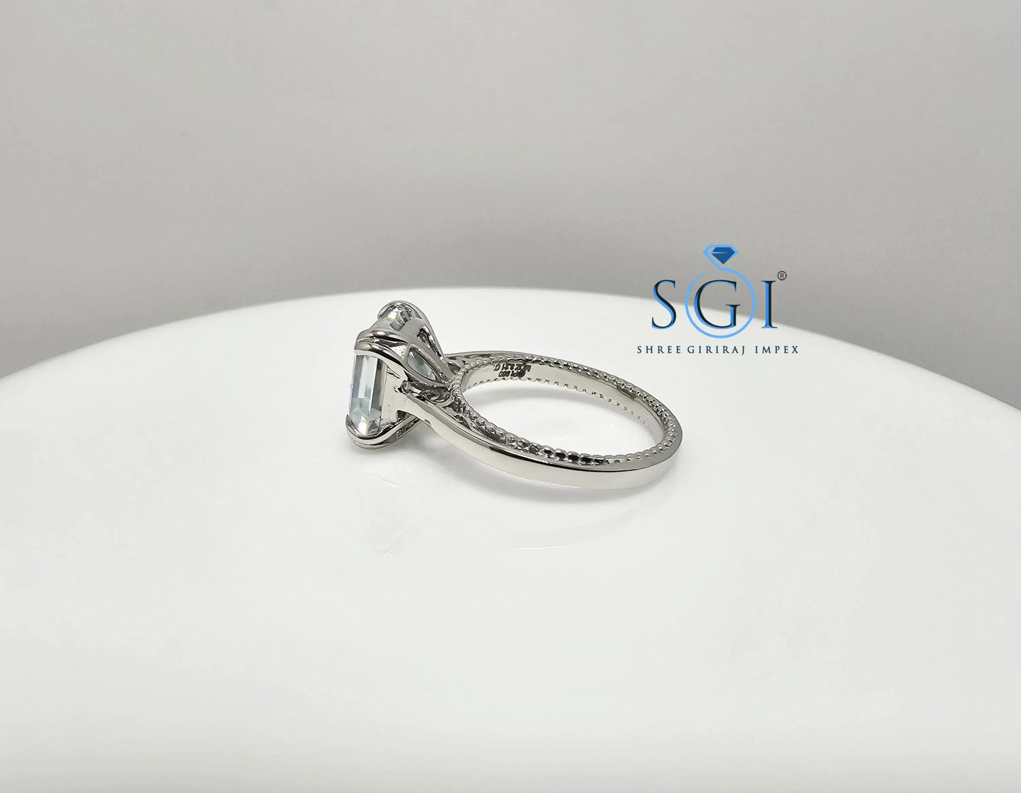 Aqua Blue Moissanite Diamond Ring 3.20 Carat Ascher Cut in Platinum – Elegant Engagement Jewelry