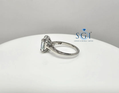 Aqua Blue Moissanite Diamond Ring 3.20 Carat Ascher Cut in Platinum – Elegant Engagement Jewelry