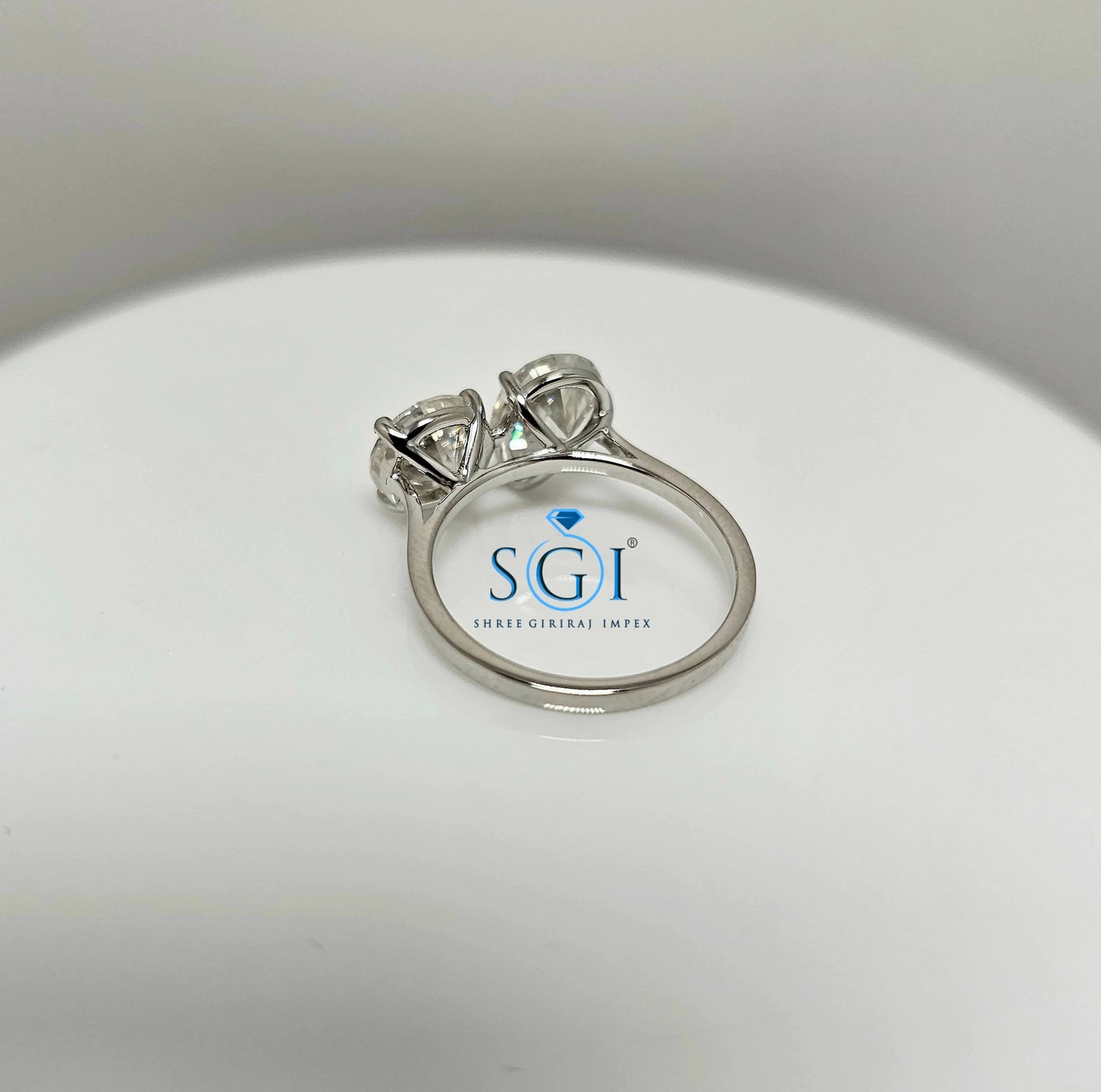3.5ctw Moissanite Double Stone Ring: White Gold , Pear & Round Engagement