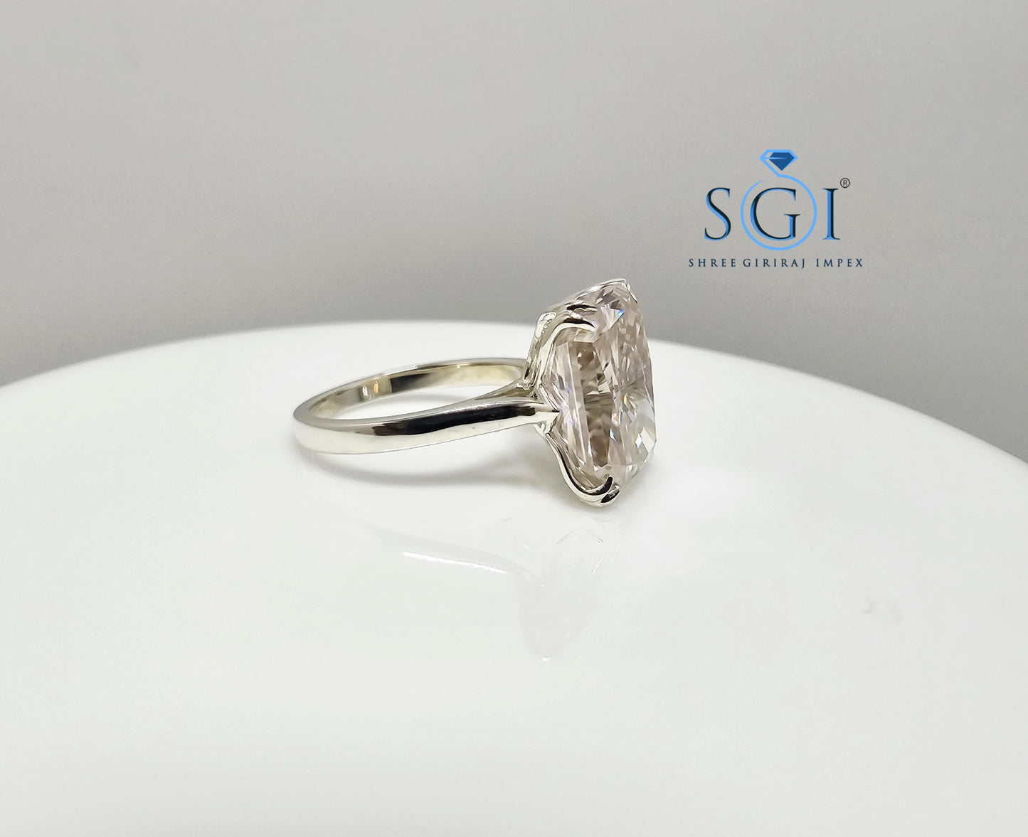 Large 9.75 Carat Light Pink Radiant Moissanite Silver Ring – Women’s Unique Engagement Jewelry