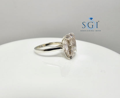 Large 9.75 Carat Light Pink Radiant Moissanite Silver Ring – Women’s Unique Engagement Jewelry