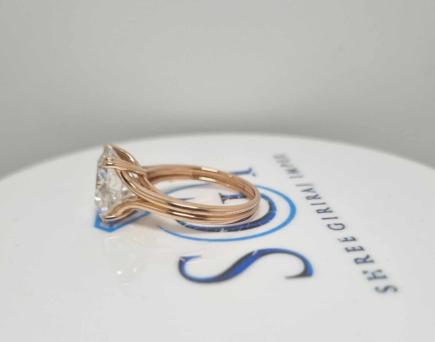 6.4ctw Moissanite Solitaire Ring: 12mm Round Cut, Rose Gold