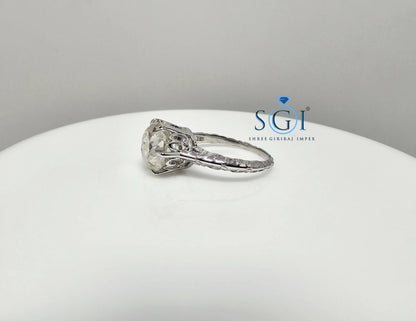 Vintage Style 3.30ct Moissanite Ring: Sterling Silver, Old European Cut