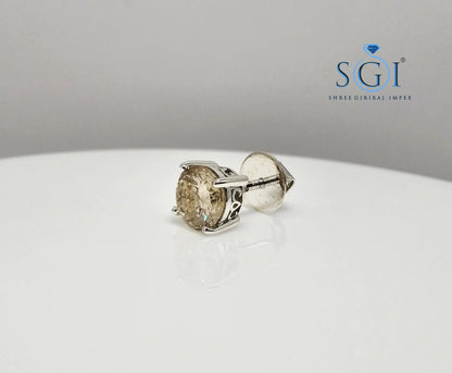 Men’s 6.5mm Fancy Yellow Moissanite Stud – 1CT Solitaire in White Gold