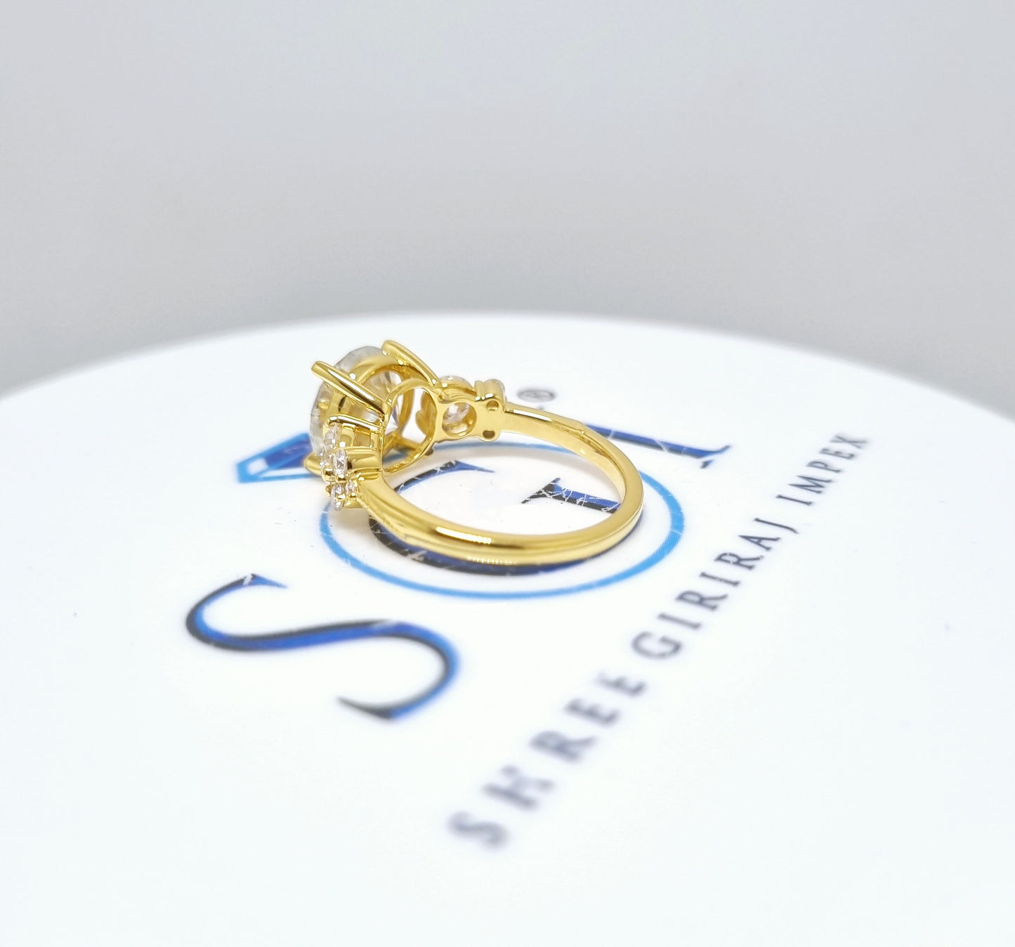 Yellow Gold Moissanite Engagement Ring – 4 CTW Round Cut with Side Stones