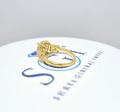 Yellow Gold Moissanite Engagement Ring – 4 CTW Round Cut with Side Stones