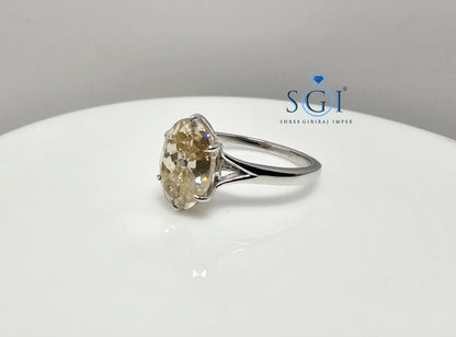 3.30ct Fancy Yellow Moissanite Diamond – Oval Portuguese Cut in Elegant Silver Setting" Jewelry