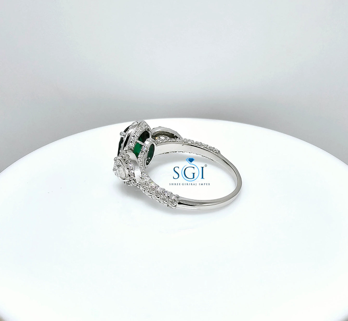 Lab Emerald Halo Ring: Moissanite Accents, Gold or Silver Engagement