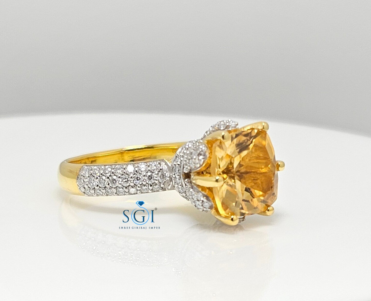 Fancy Yellow Topaz Engagement Ring: 14K Gold Moissanite Accent