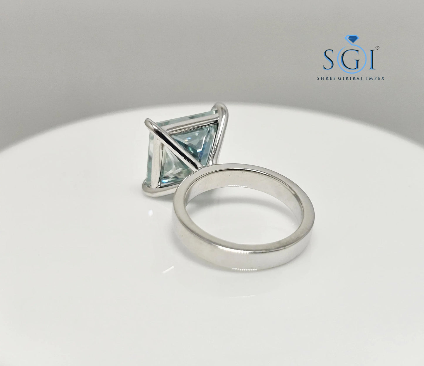 9.75ct Aqua Blue Princess Cut Moissanite Ring – 12mm Solitaire Unisex Luxury Statement