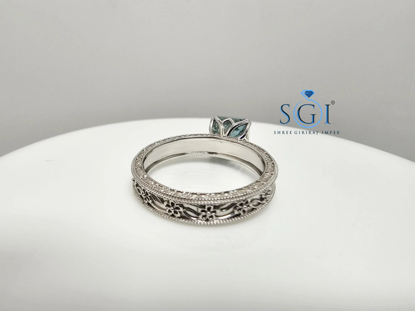 Aqua Blue Moissanite Ring: Vintage Sterling Silver Engagement Jewelry