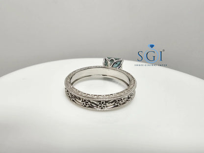 Aqua Blue Moissanite Ring: Vintage Sterling Silver Engagement Jewelry
