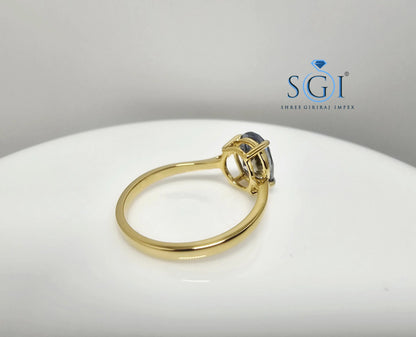 2CT Royal Blue Moissanite Oval Solitaire Ring: VVS1 Clarity, Solid Gold
