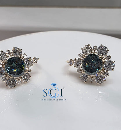 5.05 CTW Lab Grown Diamond & Portuguese Moissanite Stud Earrings, 18K Yellow Gold Luxury Earrings, CVD Diamond Jewelry, Fine Gift for Her