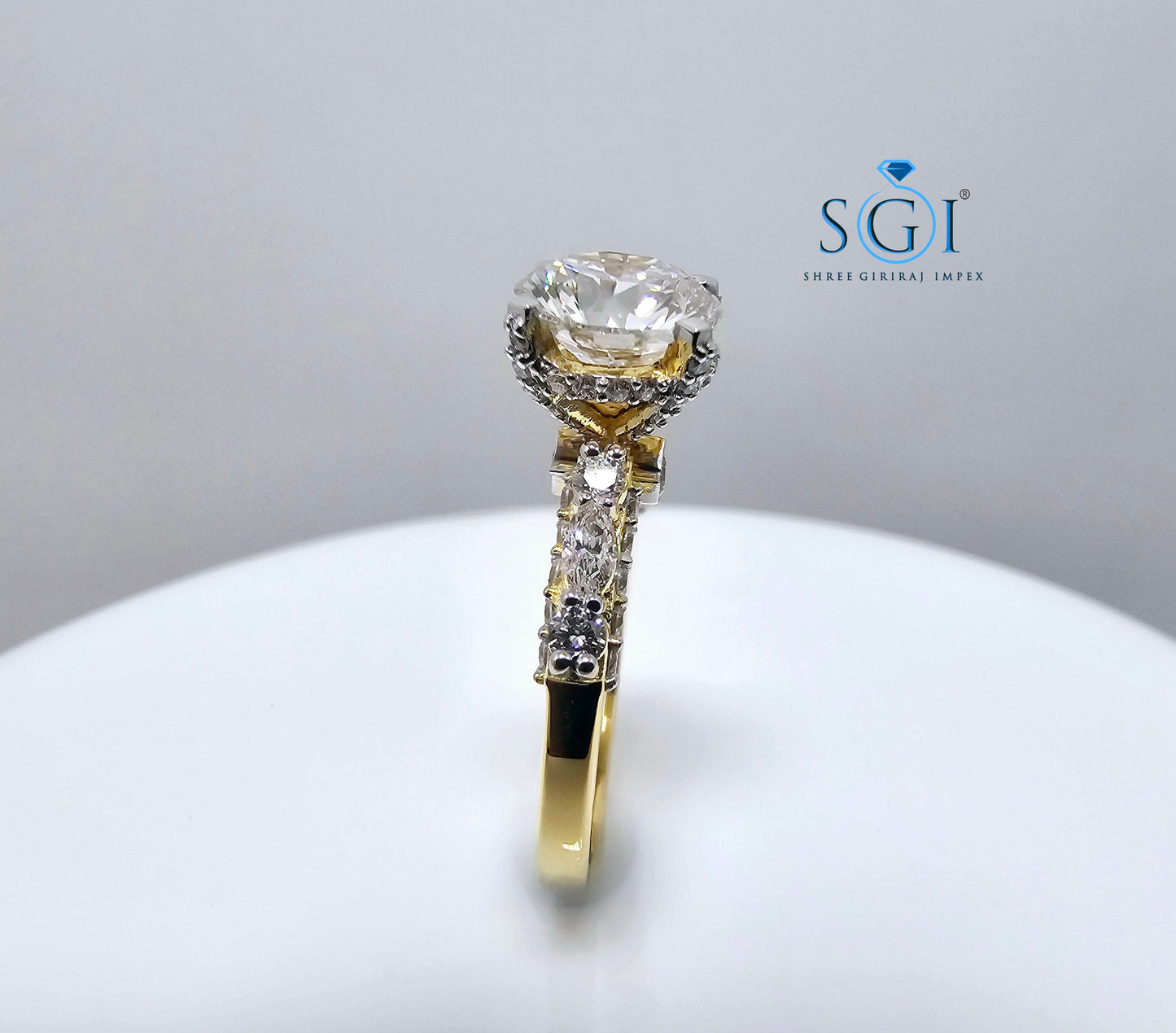 Yellow Gold Lab Grown Diamond Ring – 3 CTW with Marquise and Star Accents