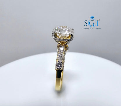 Yellow Gold Lab Grown Diamond Ring – 3 CTW with Marquise and Star Accents