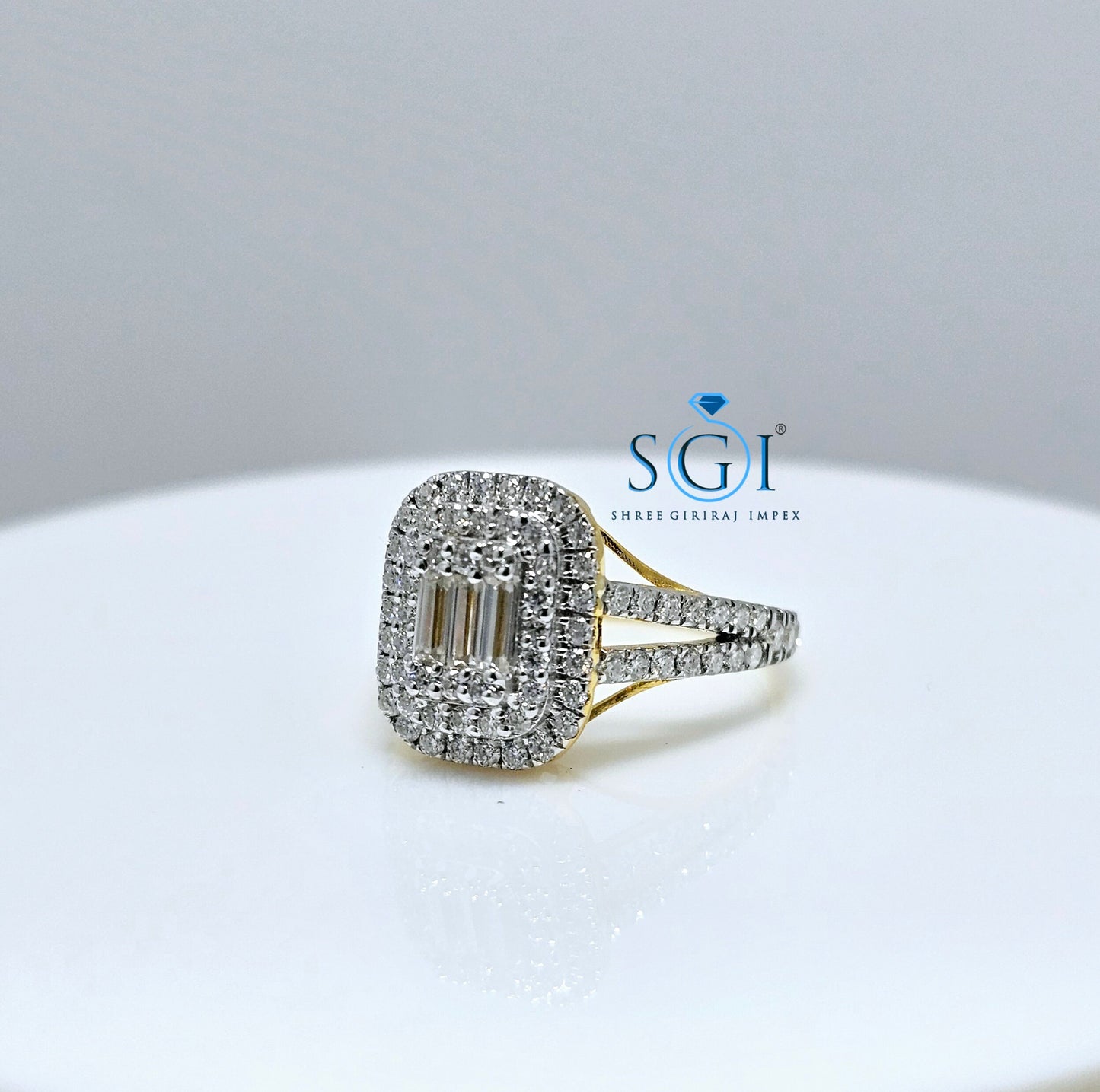 1.8ctw Moissanite Diamond Ring: Round & Baguette Gold Engagement Ring