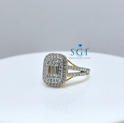 1.8ctw Moissanite Diamond Ring: Round & Baguette Gold Engagement Ring
