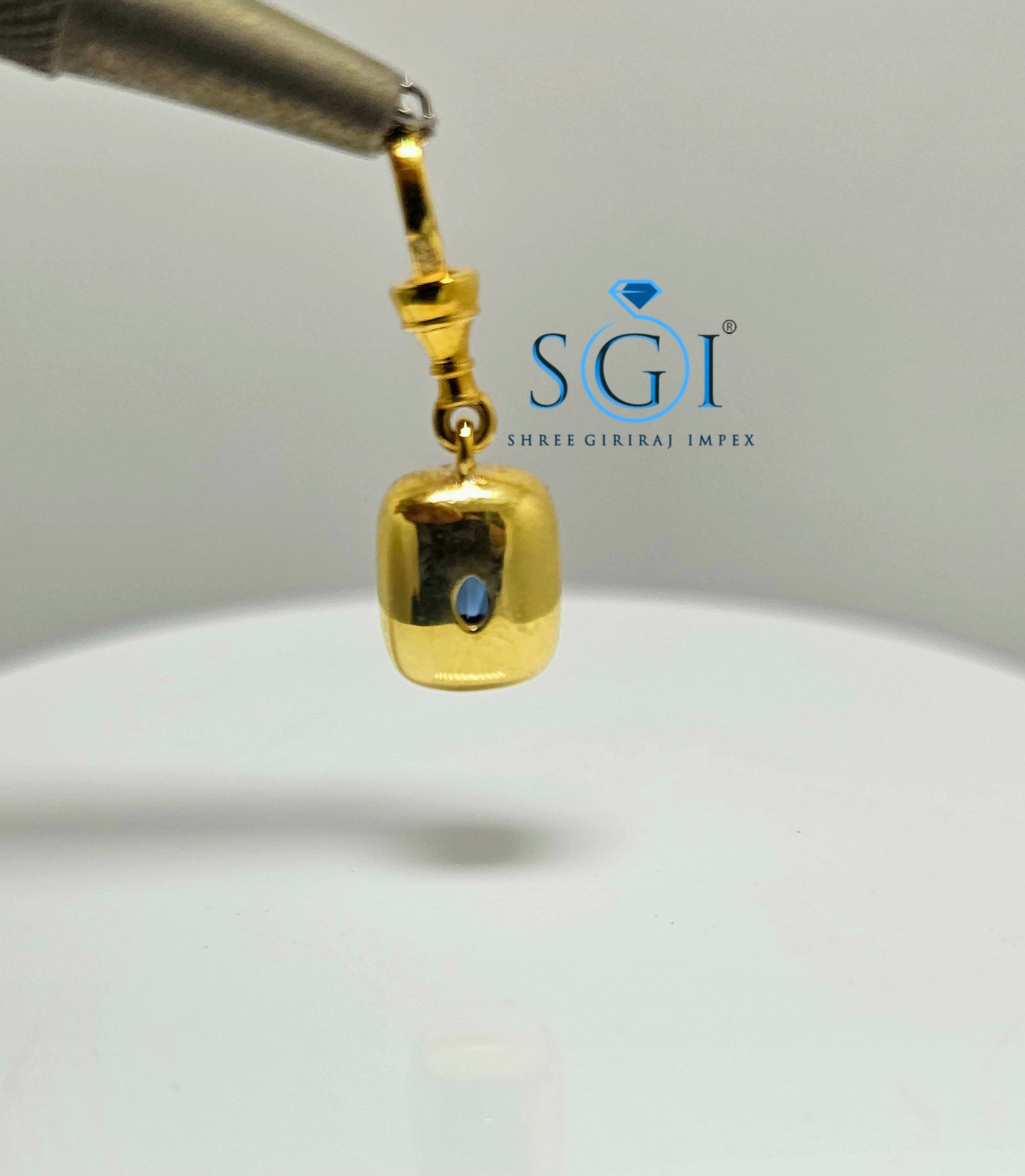 Royal Blue Moissanite Pendant: 3ct Old Mine Cushion, Yellow Gold