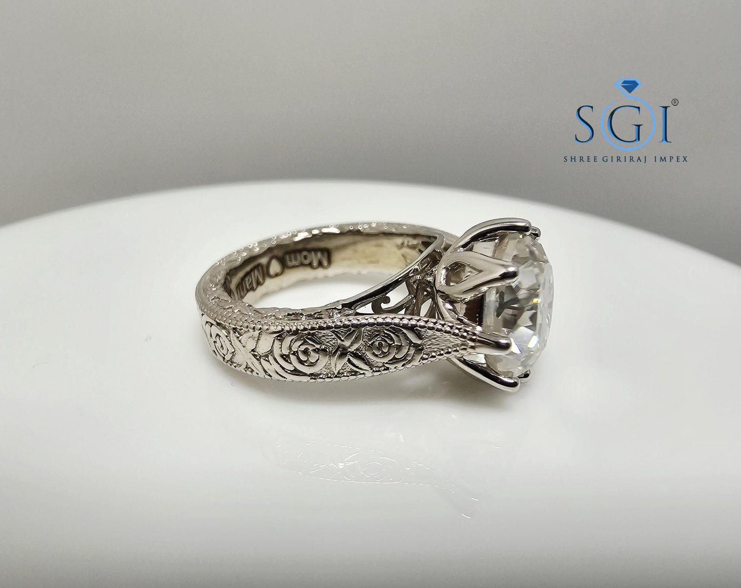 Antique Style Moissanite Ring | 925 Sterling Silver, 4.10 Ct