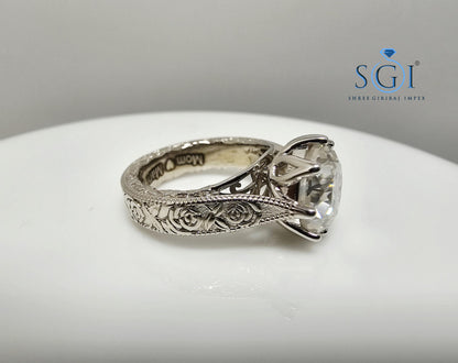 Antique Style Moissanite Ring | 925 Sterling Silver, 4.10 Ct