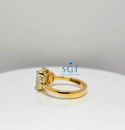 Elegant Emerald Cut Moissanite Engagement Ring – 3-Stone Yellow Gold Setting