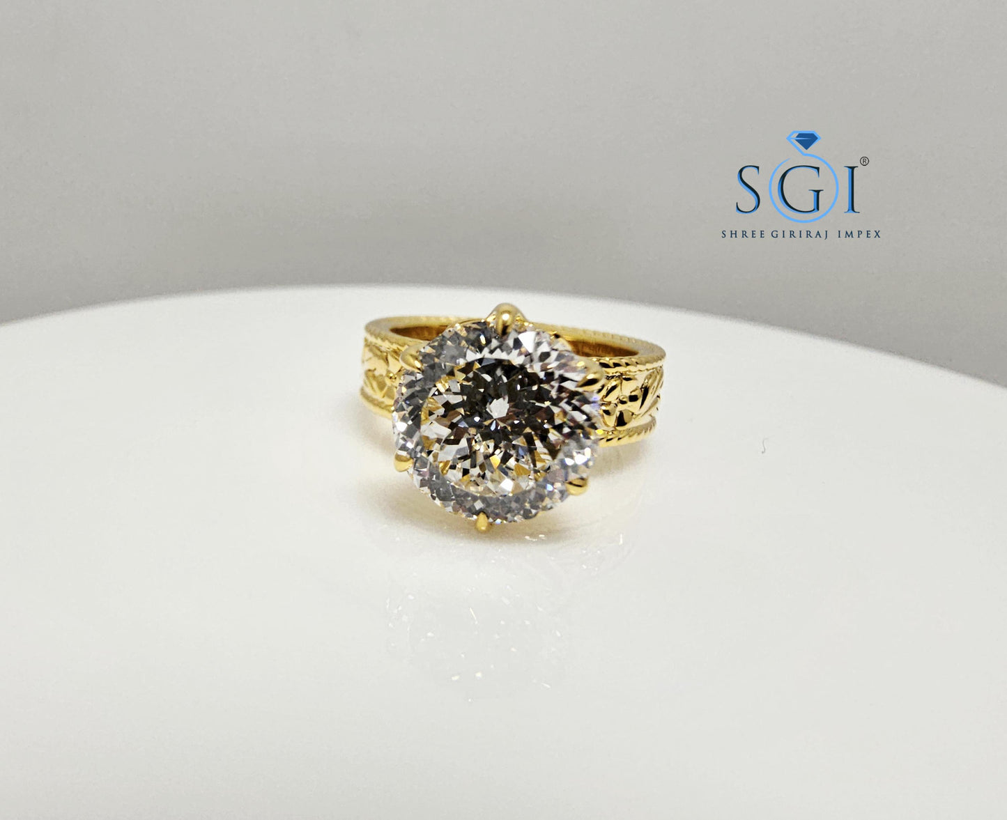 18K Yellow Gold Ring: 3.51 Ct Lab-Grown Portuguese Cut Diamond