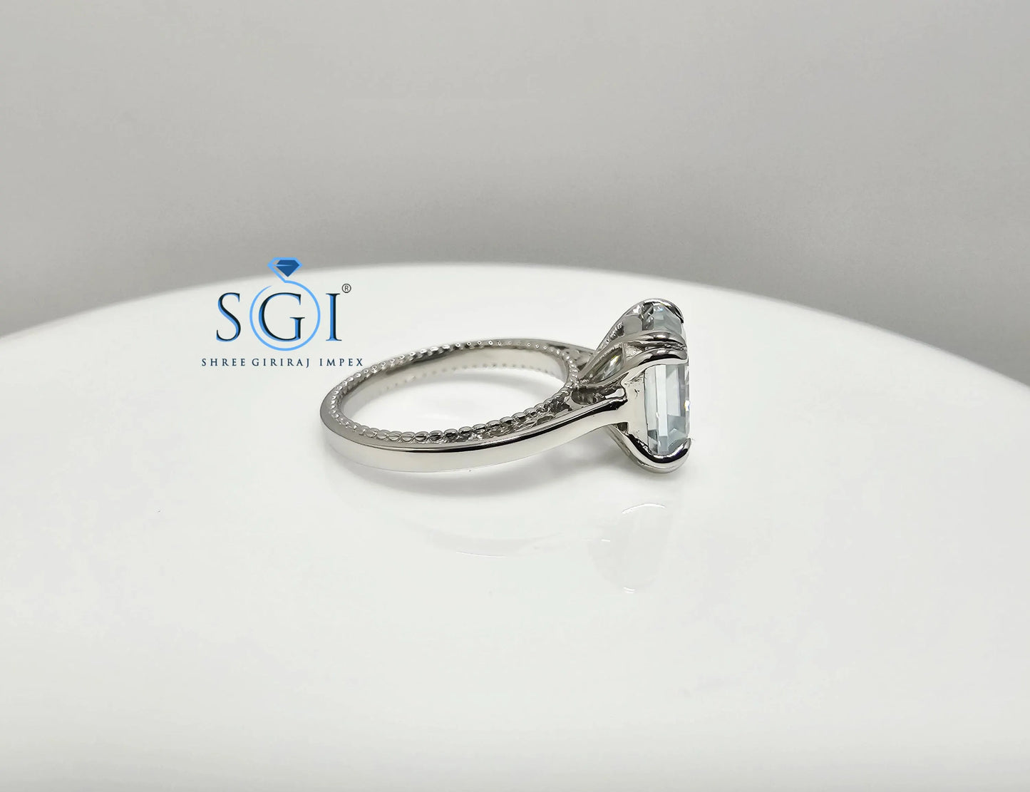 Aqua Blue Moissanite Diamond Ring 3.20 Carat Ascher Cut in Platinum – Elegant Engagement Jewelry