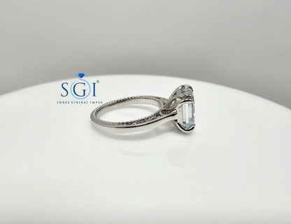 Aqua Blue Moissanite Diamond Ring 3.20 Carat Ascher Cut in Platinum – Elegant Engagement Jewelry