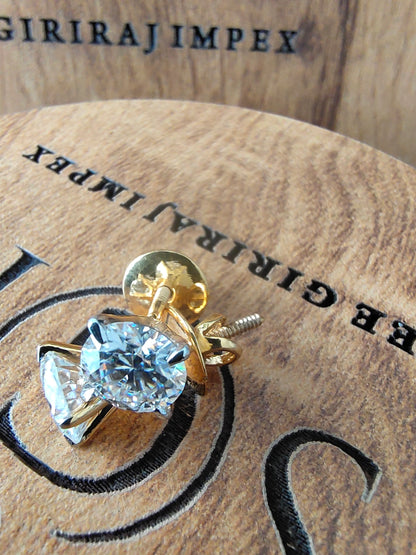 Yellow Gold Moissanite Stud Earrings: 2ctw Round Solitaire