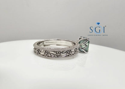 Aqua Blue Moissanite Ring: Vintage Sterling Silver Engagement Jewelry