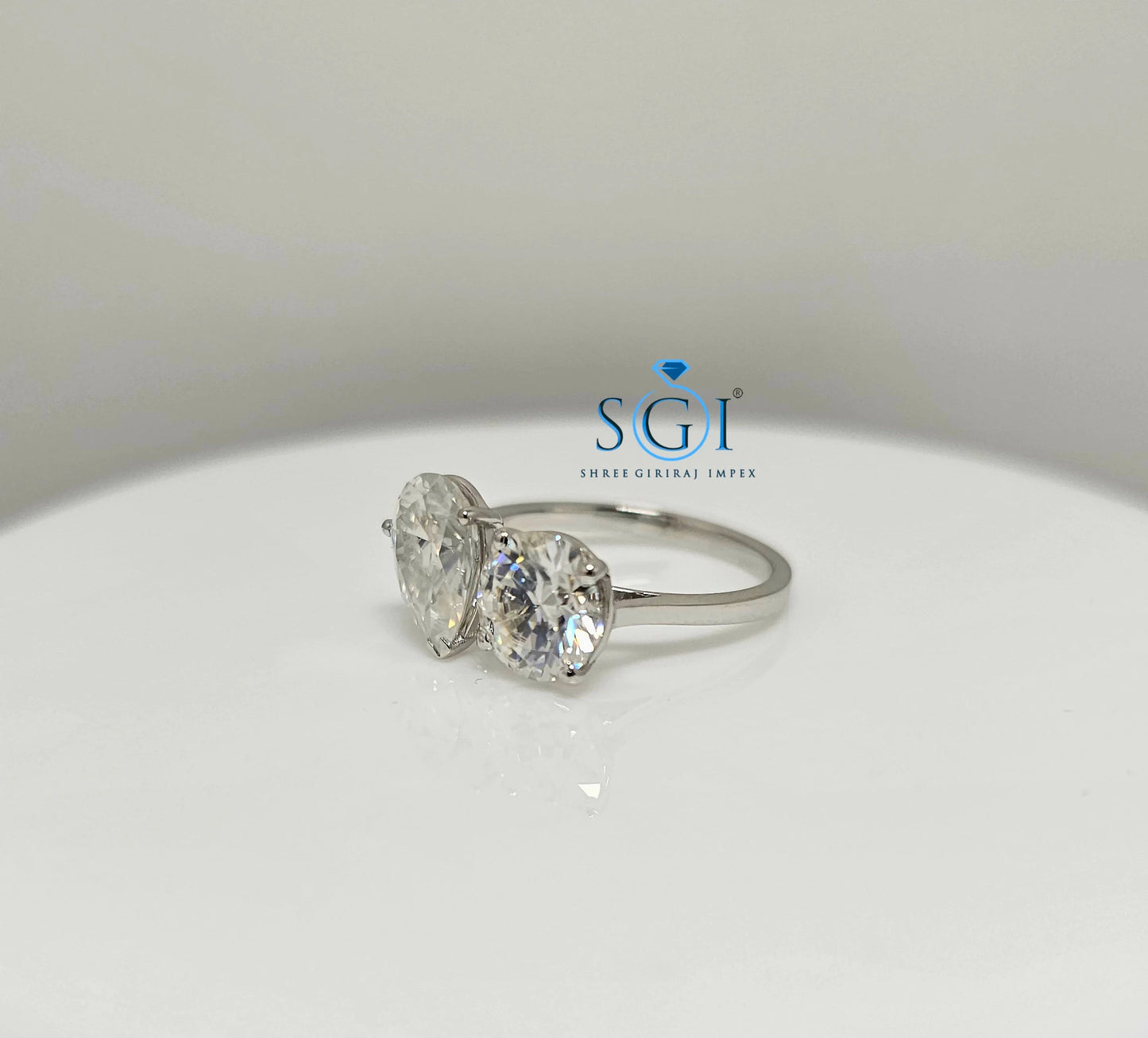 3.5ctw Moissanite Double Stone Ring: White Gold , Pear & Round Engagement
