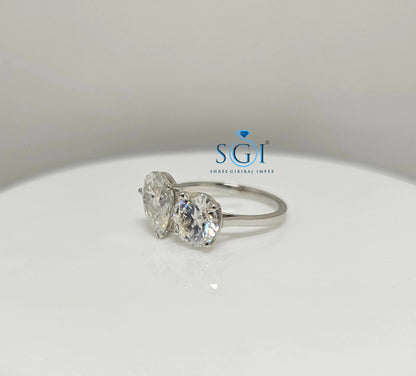 3.5ctw Moissanite Double Stone Ring: White Gold , Pear & Round Engagement