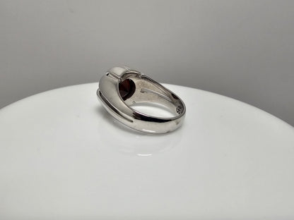 Handmade Men’s Sterling Silver Ring – 11mm Natural Hessonite Garnet, Portuguese Cut