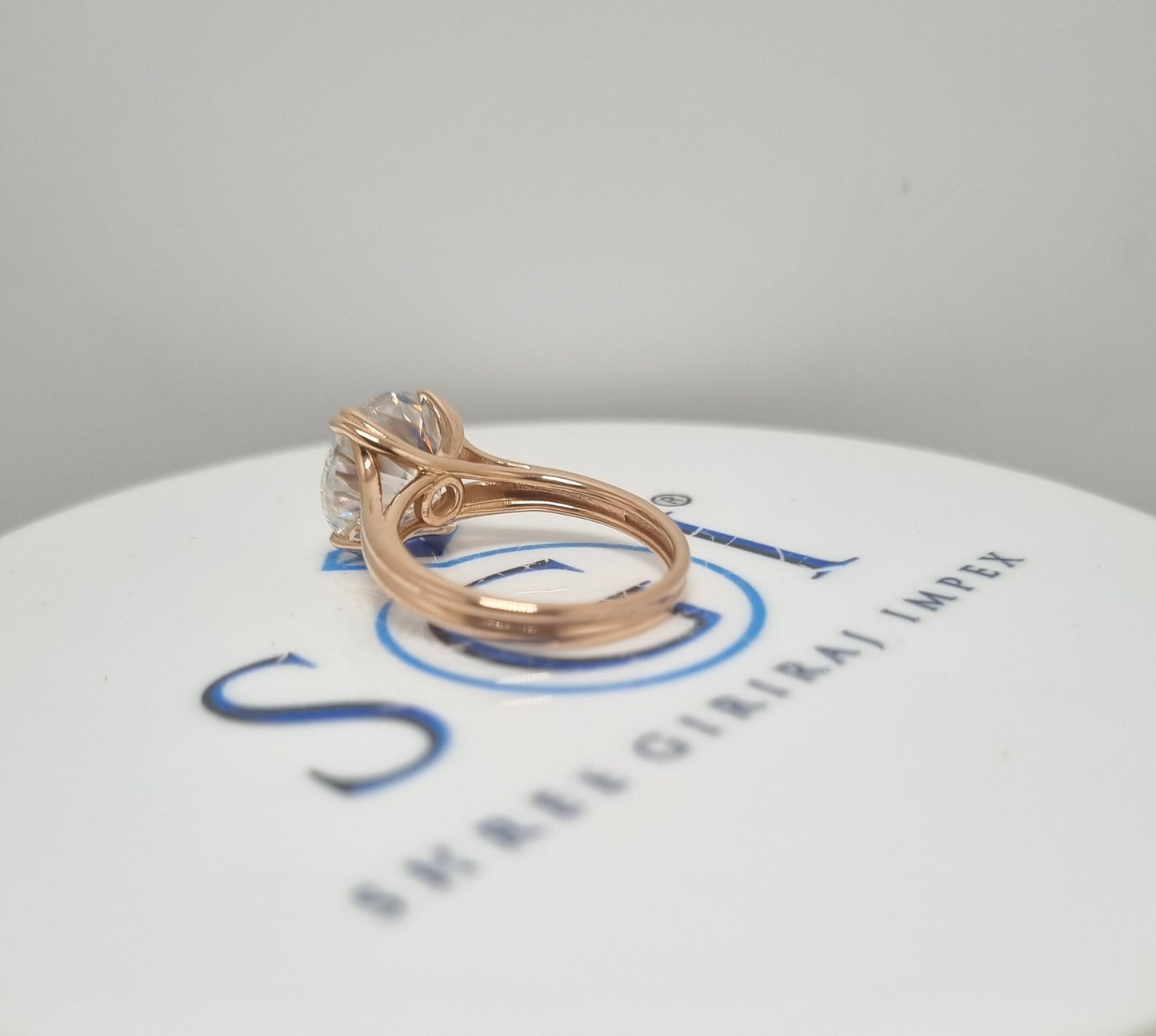 6.4ctw Moissanite Solitaire Ring: 12mm Round Cut, Rose Gold